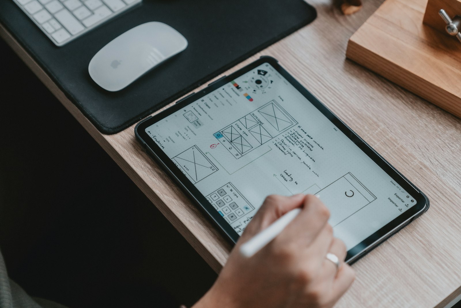 UX designer working on mobile app wireframes and high-fidelity screens in Figma