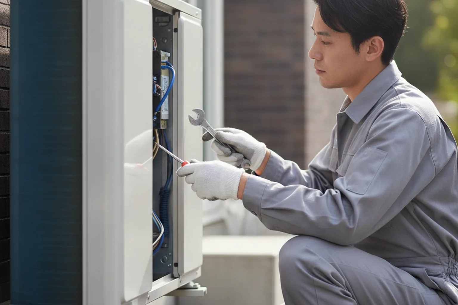 Maintenance technician resolving a work order logged in the property management system