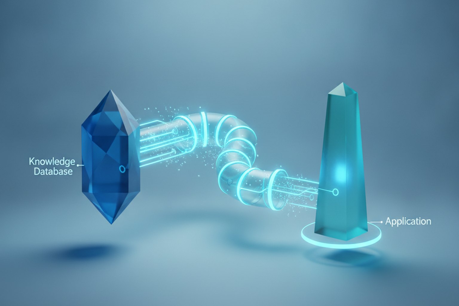 A retrieval pipeline connecting a knowledge database to an application, illustrating RAG architecture for generative AI software