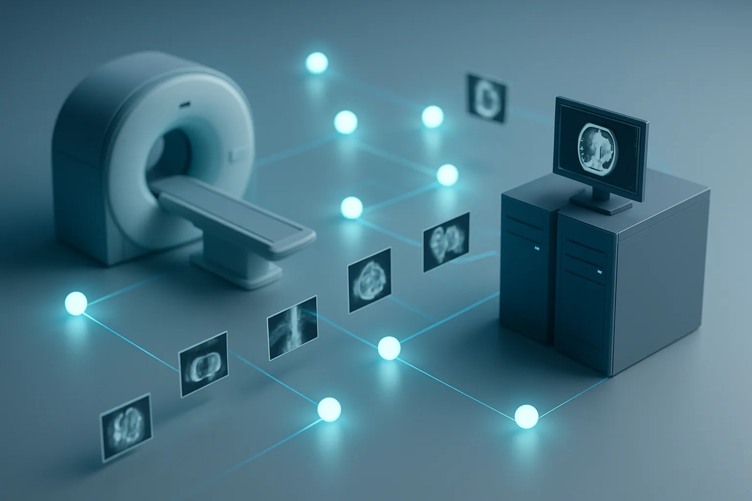 Medical imaging data flowing from scanners to PACS and DICOM viewers