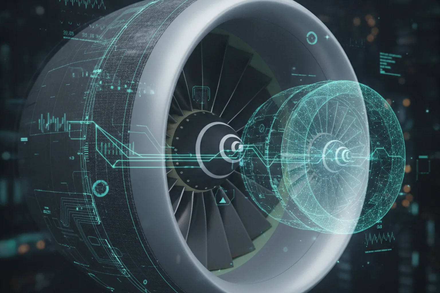 Predictive maintenance digital twin overlay on a jet engine