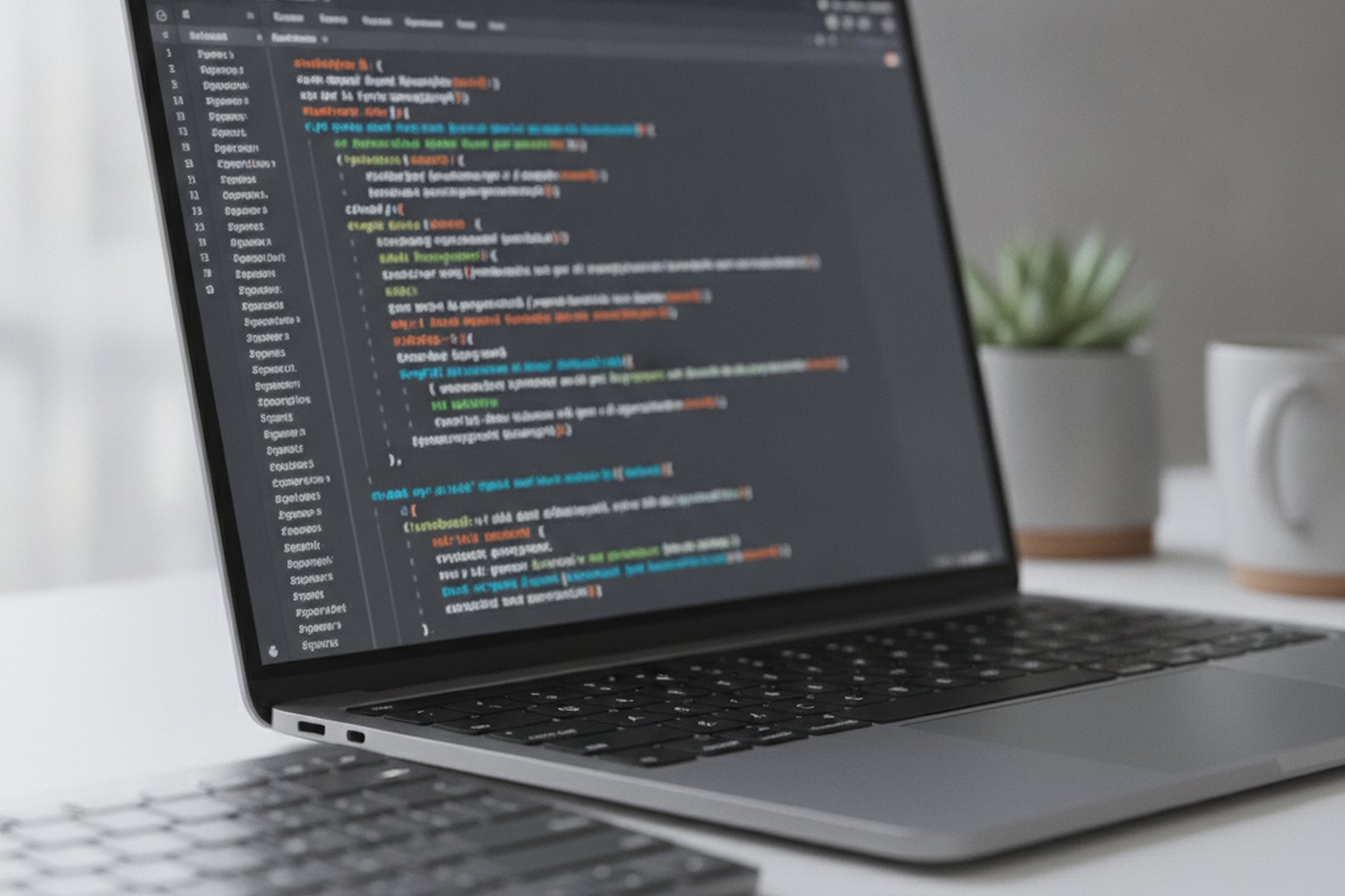 A laptop displaying Android app source code in a code editor, representing the Kotlin and Jetpack Compose development stack