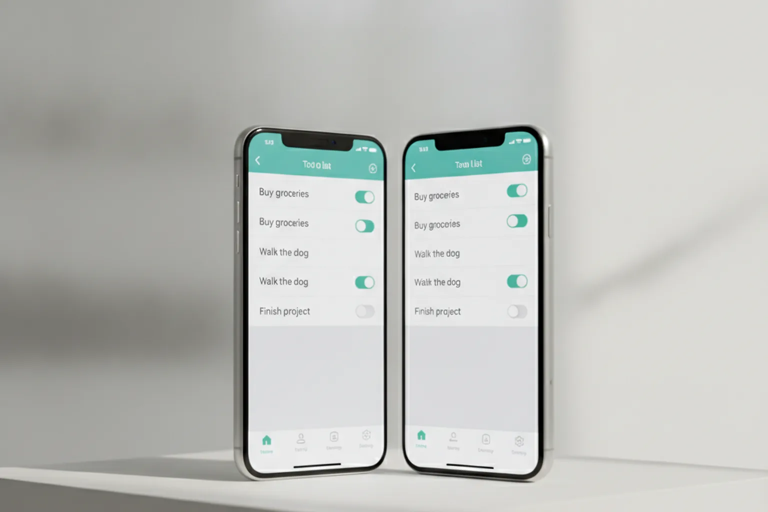 Split screen showing identical React Native app running on iPhone and Android side by side