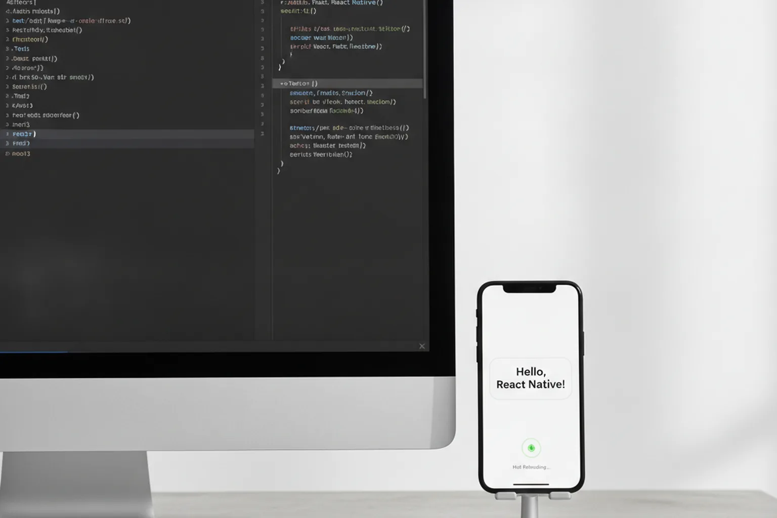 Code editor with React Native component code and hot reload preview