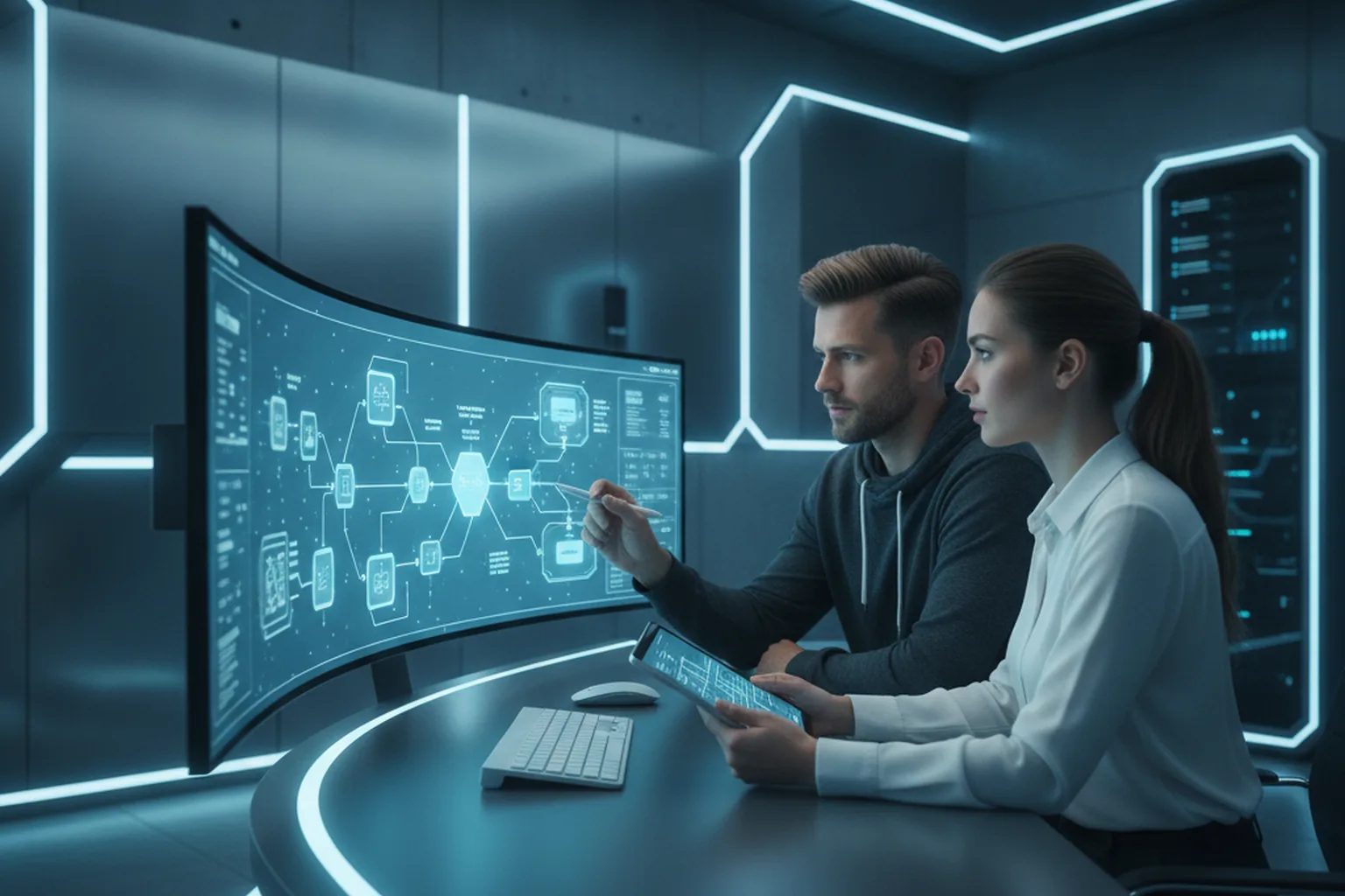 Engineers designing a secure banking payment system
