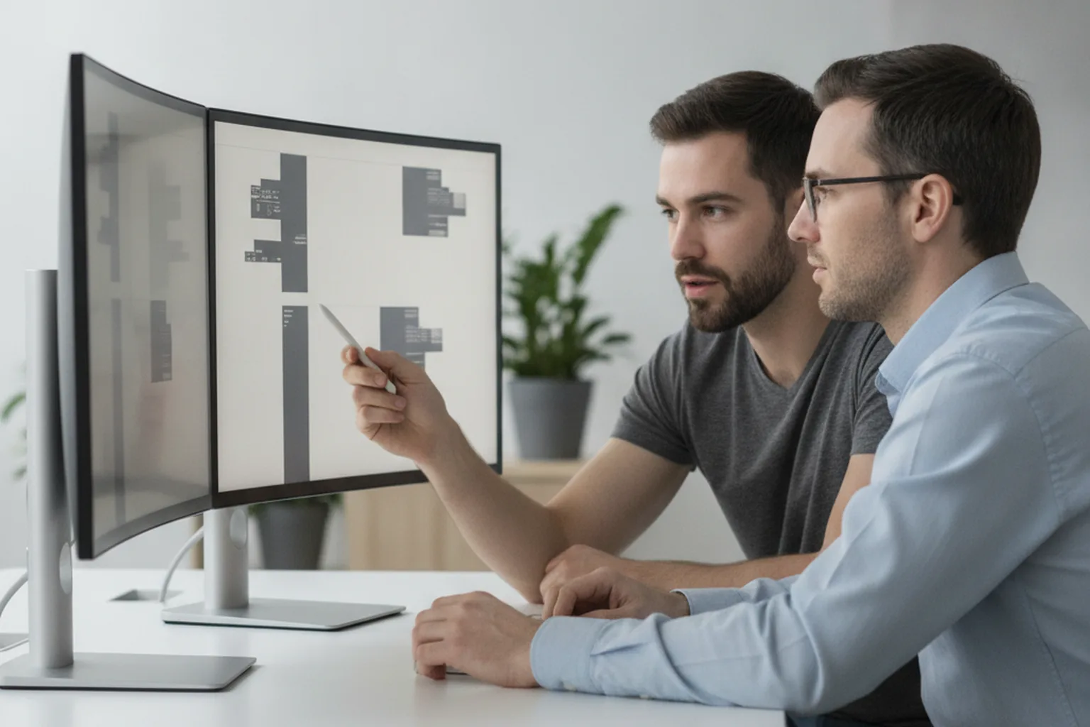 Software engineers reviewing .NET backend code together