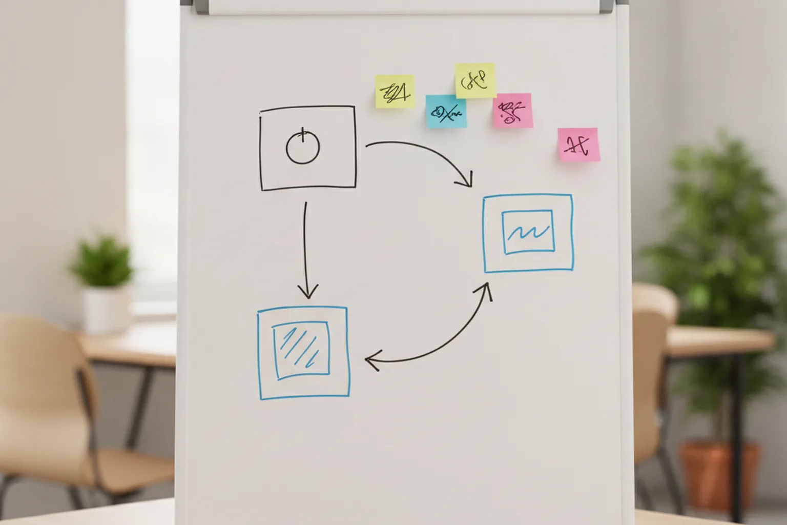 Value stream mapping on a whiteboard to eliminate waste