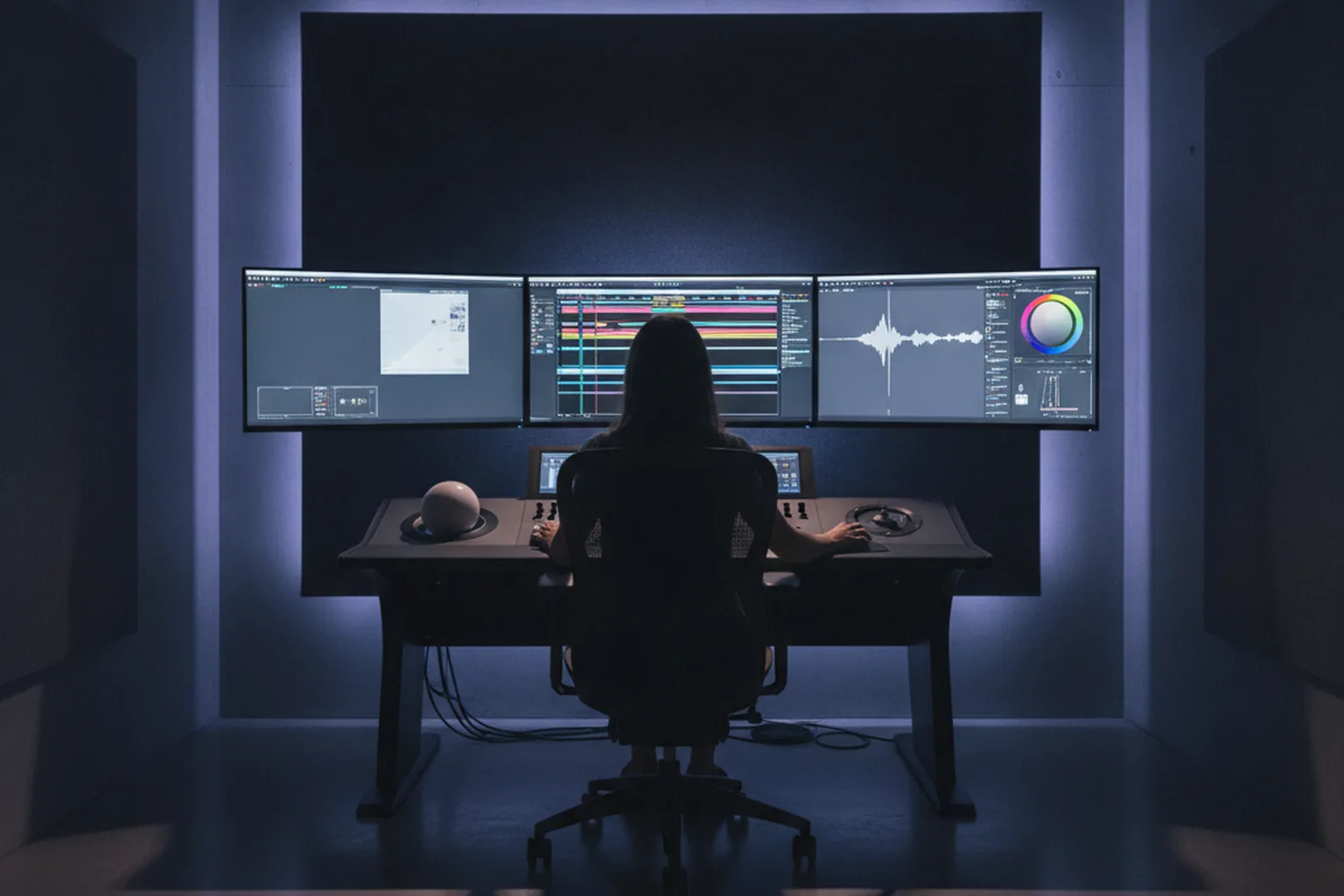 Post-production suite editing media content