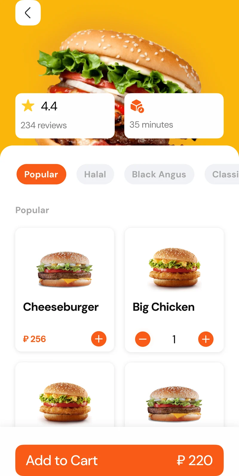 Food delivery aggregator iOS app — Swift product detail with add-to-cart and live price, customer marketplace flow