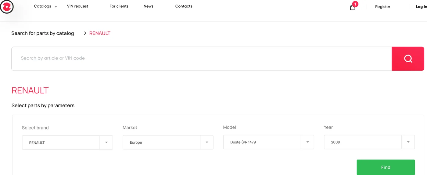 AutoParts 1C sync diagram &mdash; warehouse availability flowing into the storefront in real time