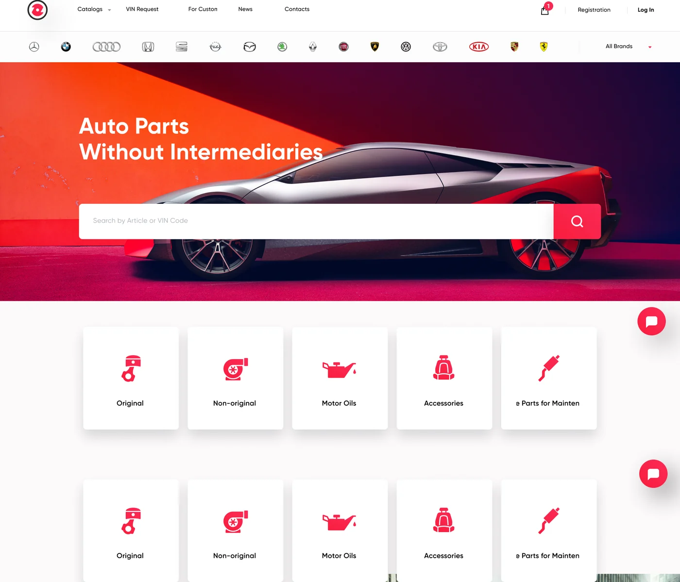 AutoParts admin product catalog screen — SKU import from 1C with editorial overrides