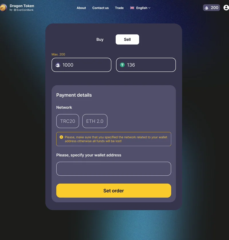 Dragon Token admin console — Laravel-backed token pricing, user management, and transaction archive