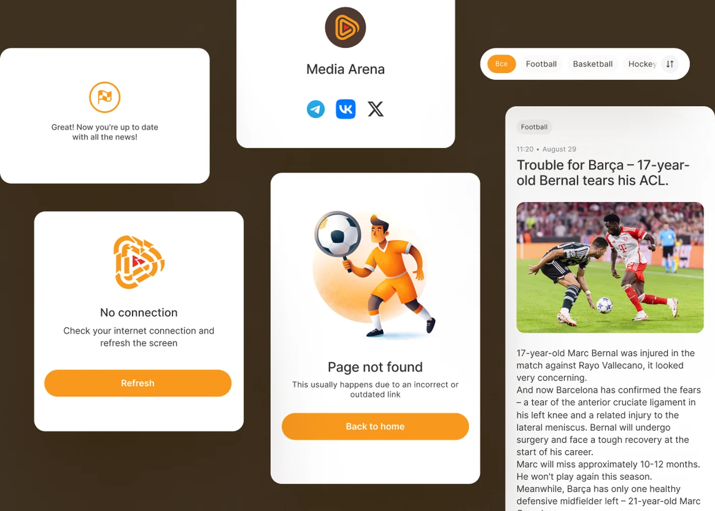 Media Arena Android — Kotlin client with stats dashboard and category filters fed by the Symfony REST API