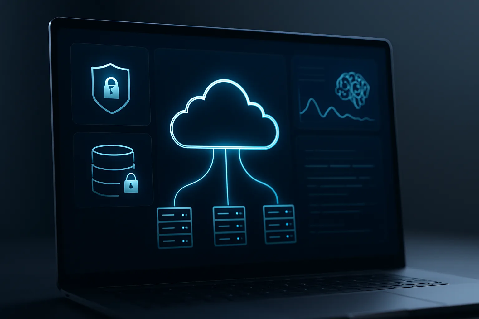 Enterprise cloud security dashboard showing encrypted AI log storage with customer-controlled cloud connectivity