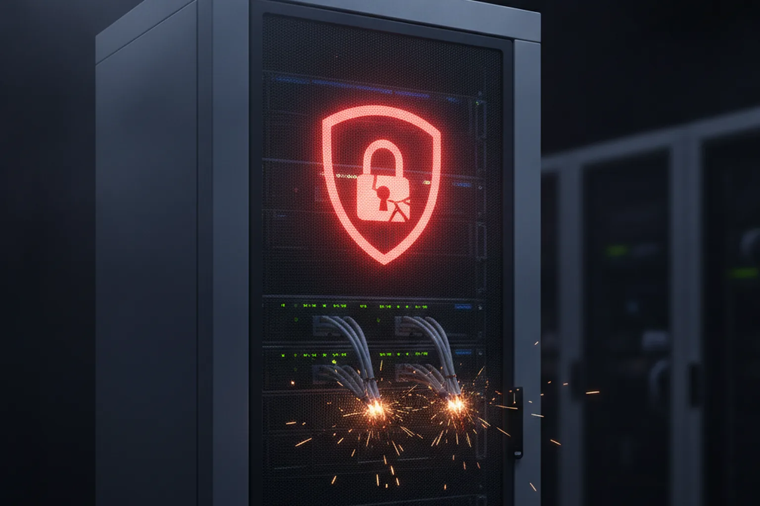 Dark enterprise security visualization showing SAP Commerce Cloud server with red vulnerability indicators representing an actively exploited RCE flaw